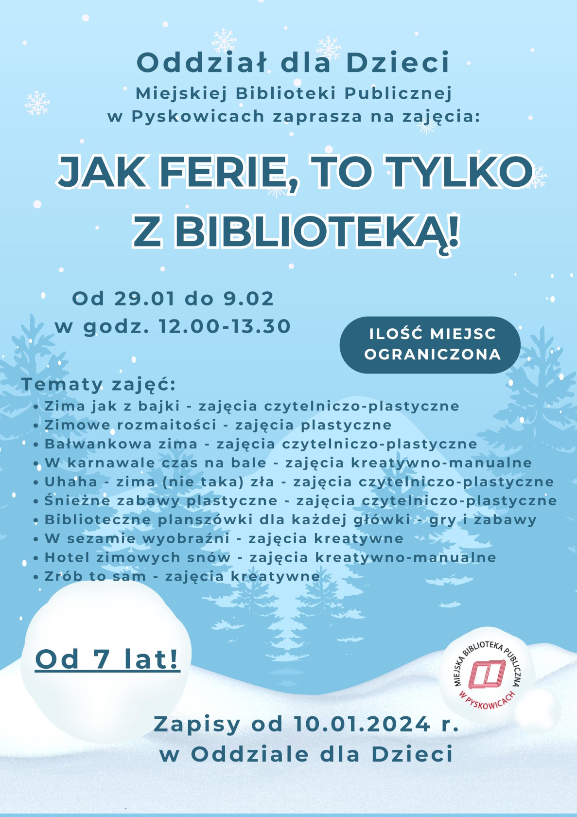 Plakat informacyjny - Ferie w Oddziale dla Dzieci