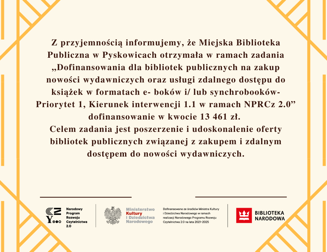 Biblioteka otrzymała dofinansowanie w kwocie 13461zł na zakup kiążek w formacie elektronicznym