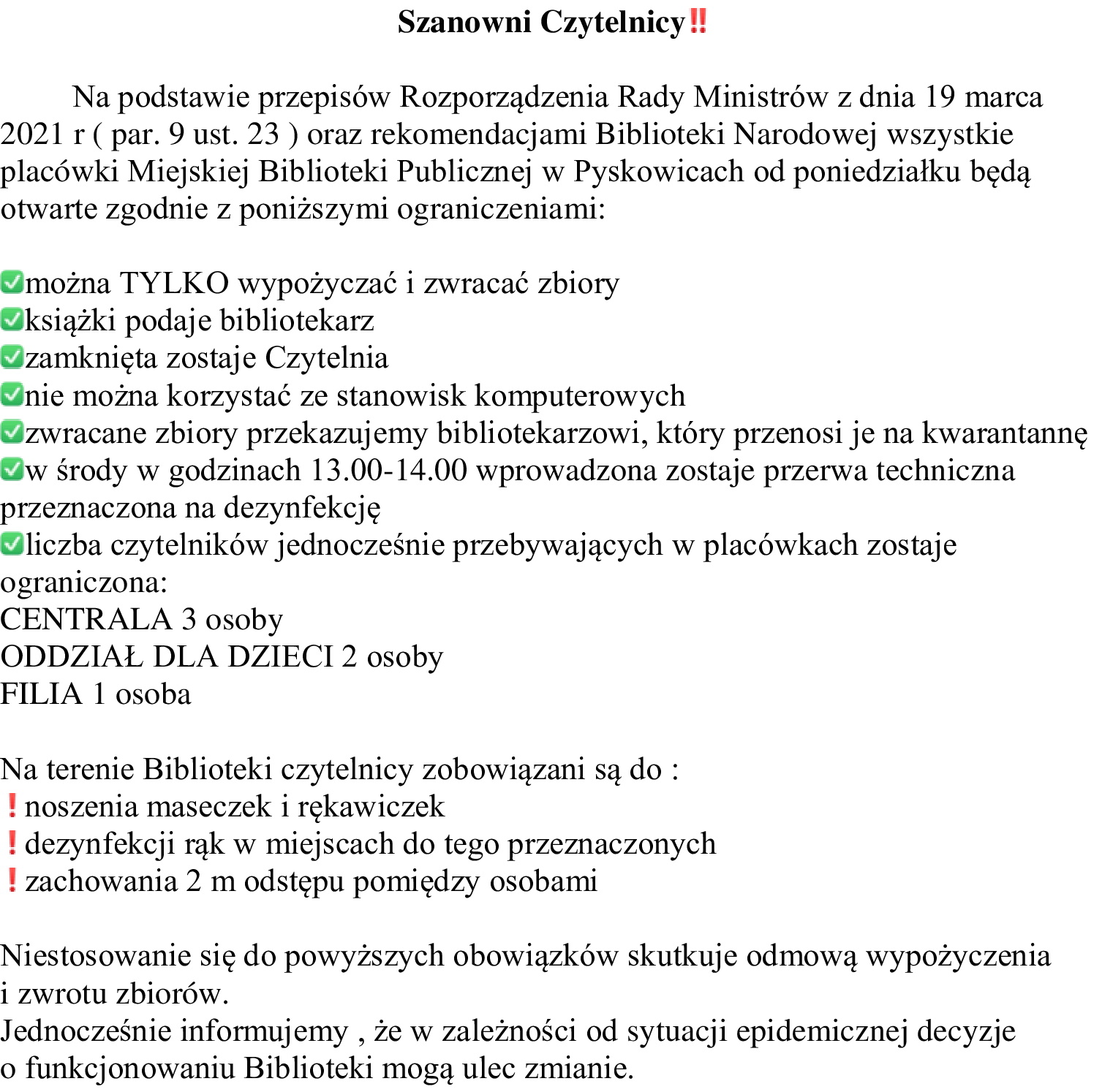 Ograniczenia od dnia 22 marca