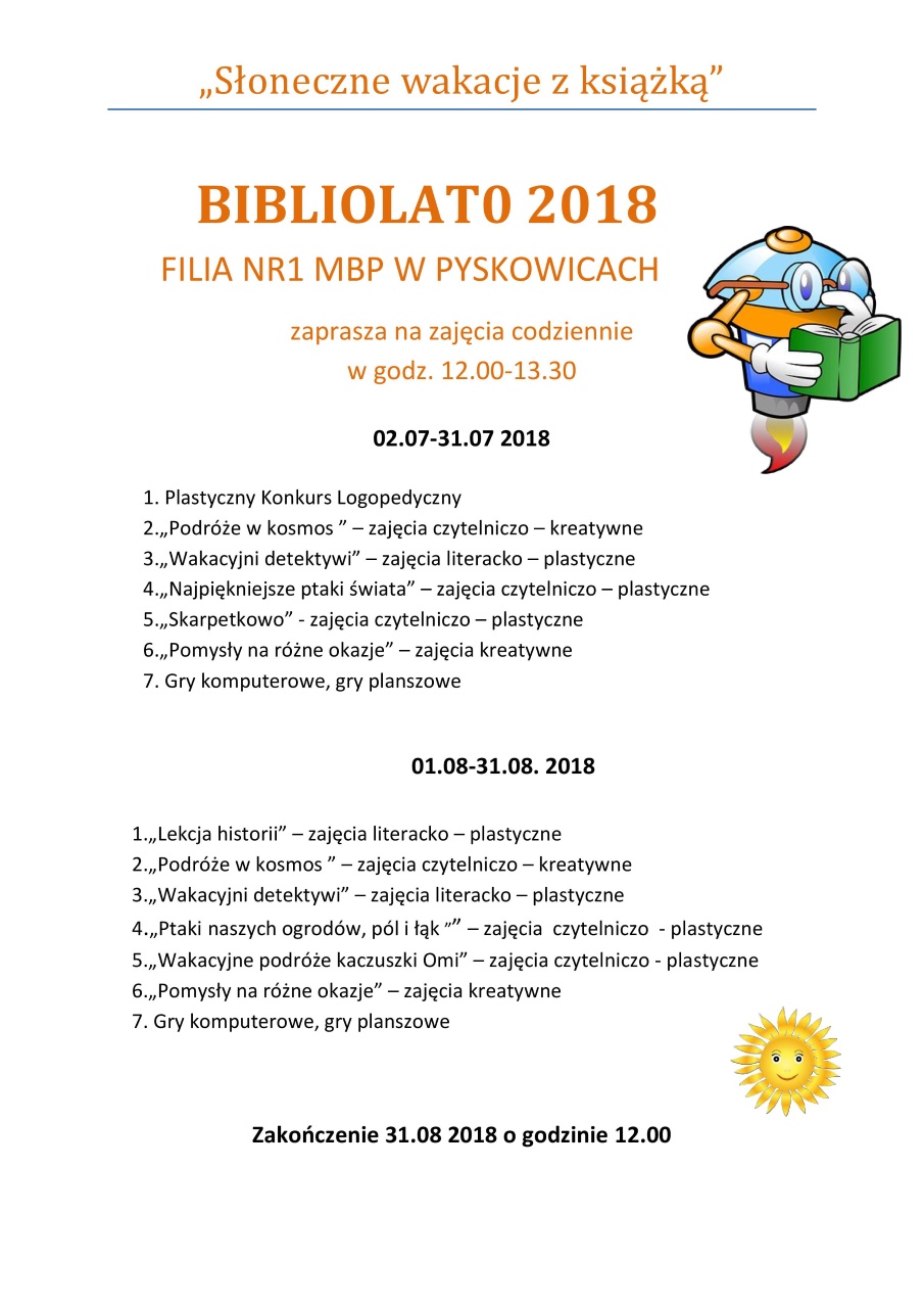 Plakat Bibliolato 2018 Filia nr1 MBP w Pyskowicach