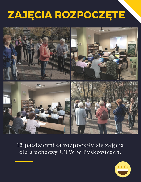 Plakat informujący o rozpoczęciu zajęć Uniwersystetu trzeciego wieku od dnia 16 października 2017r.