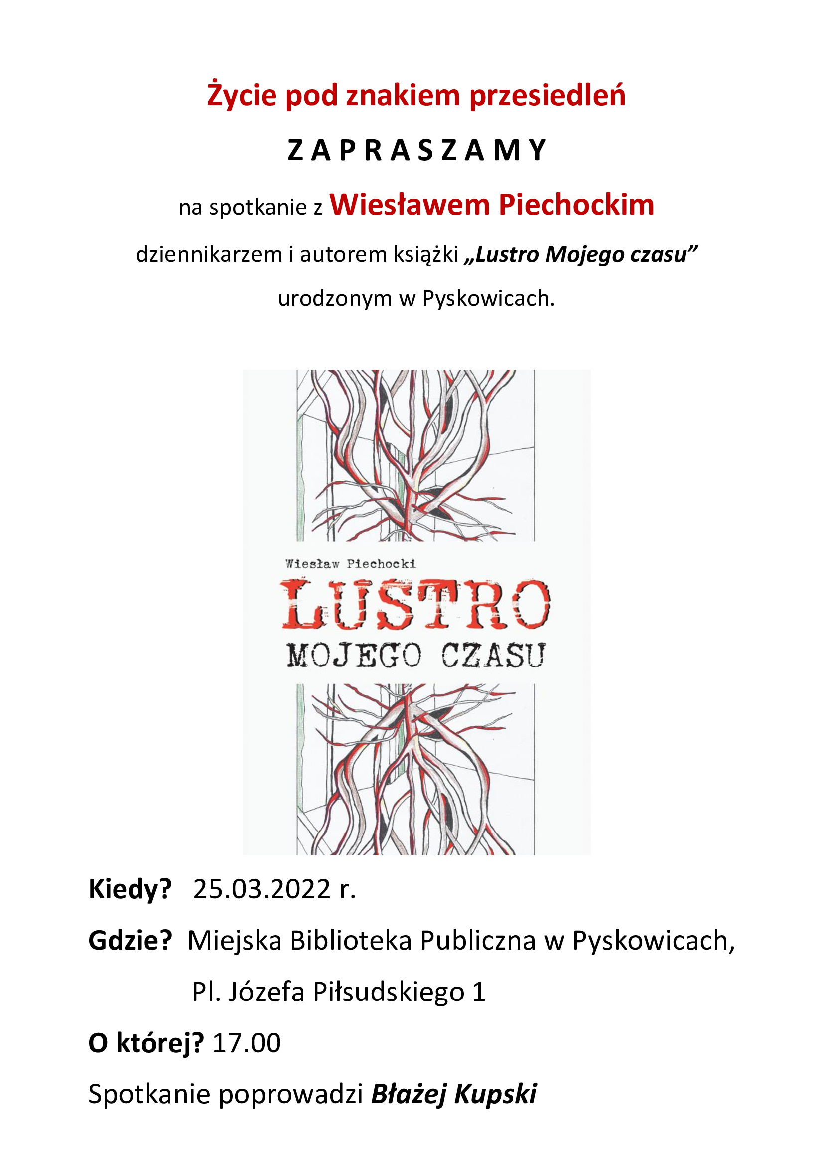 Spotkanie o godzinie 17 dnia 25 marca 2022 roku w MBP Pyskowice Pl. Józefa Piłsudskiego 1