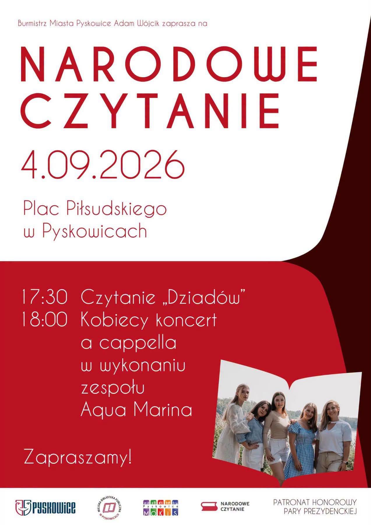 4 września 2026r. Narodowe czytanie na Placu Józefa Piłsudskiego o godzinie 17:30