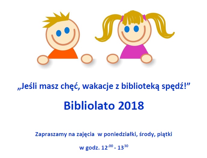 Obrazek - wakacje z biblioteką w oddziale dla dzieci w poniedziałki, środy i piątki w godzinach 12 do 13