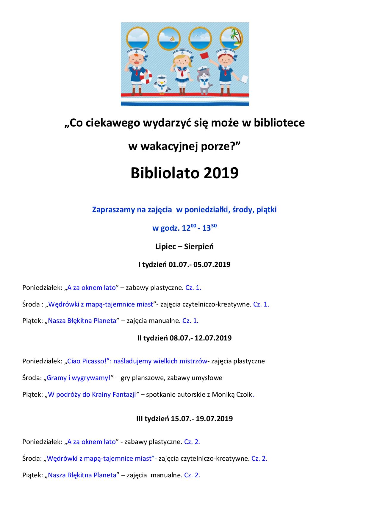 Bibliolato 2019 Plakat nr 1 Lipiec - Siepień